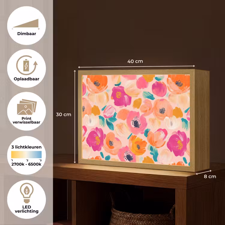 Bloesems - Vrolijk - Kleurrijk Light Box met batterij (Wandlamp) middel 907 -USP_websiteoverzichtNL