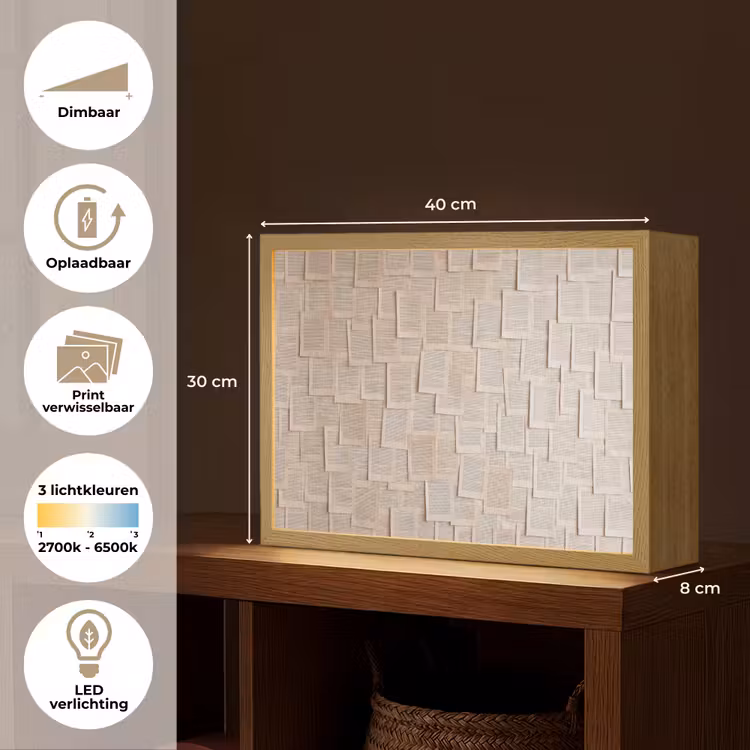 Boekpagina - Collage - Literatuur - Vintage - Beige Light Box met batterij (Wandlamp) middel -USP_websiteoverzichtNL