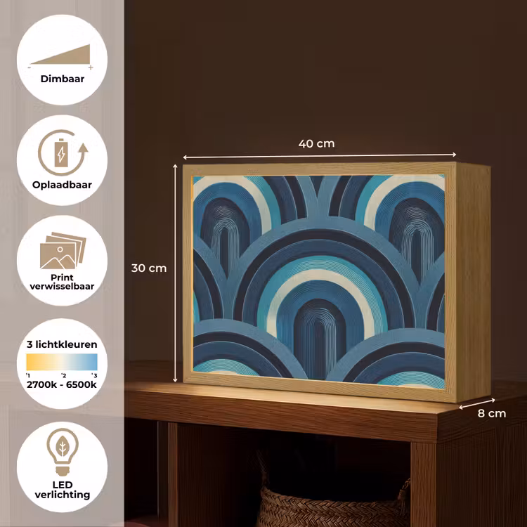 Bogen - Geometrisch - Patroon - Blauw - Retro Light Box met batterij (Wandlamp) middel 907 -USP_websiteoverzichtNL