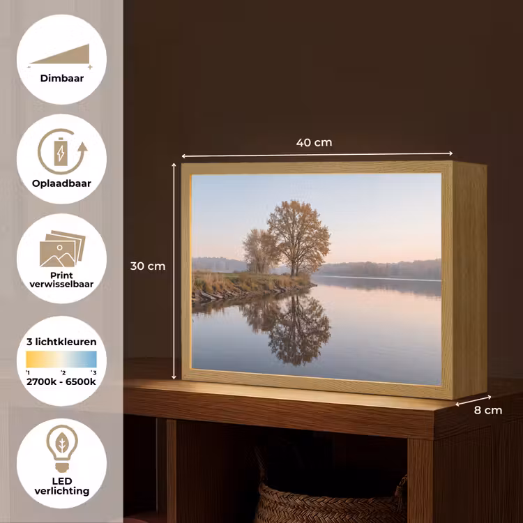Bomen - Reflectie - Water - Zonsopgang - Serene Light Box met batterij (Wandlamp) middel -USP_websiteoverzichtNL
