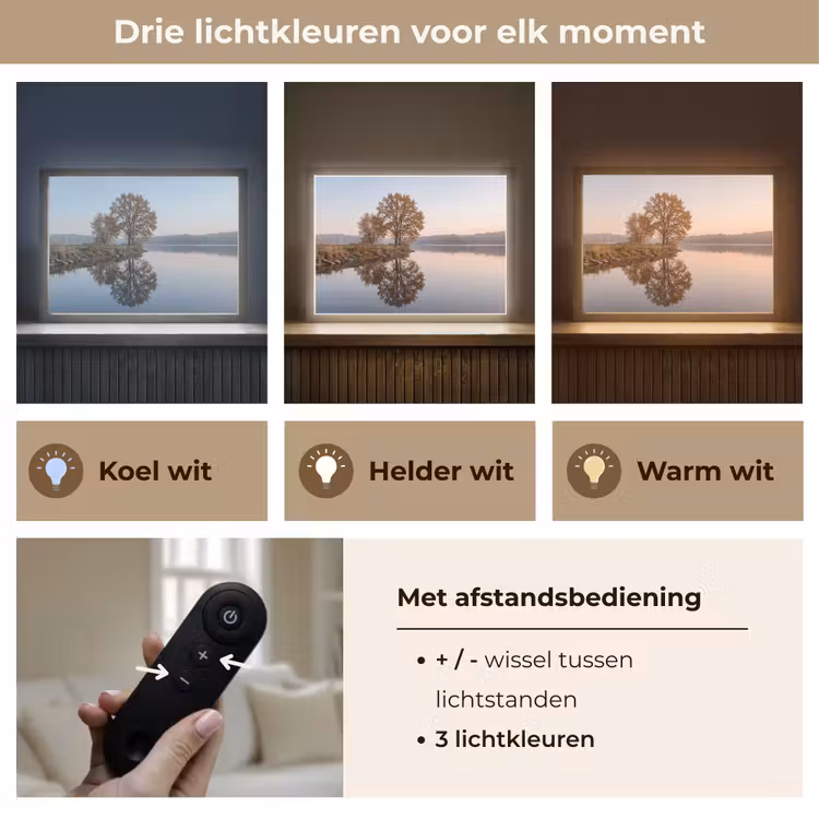 Bomen - Reflectie - Water - Zonsopgang - Serene Light Box met batterij (Wandlamp) middel -USP_lichtkleurNL