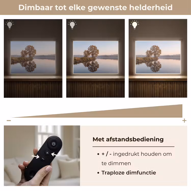 Bomen - Reflectie - Water - Zonsopgang - Serene Light Box met batterij (Wandlamp) middel -USP_dimbaarNL