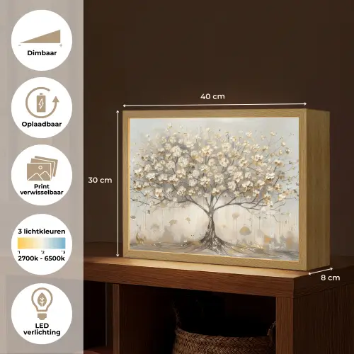 Boom - Beige - Goud - Verflook - Grijs Light Box met batterij (Wandlamp) middel -USP_websiteoverzichtNL