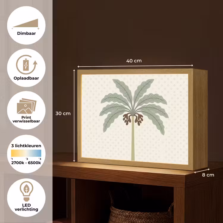 Boom - Bladeren - Groen - Decoratief - Beige Light Box met batterij (Wandlamp) middel -USP_websiteoverzichtNL