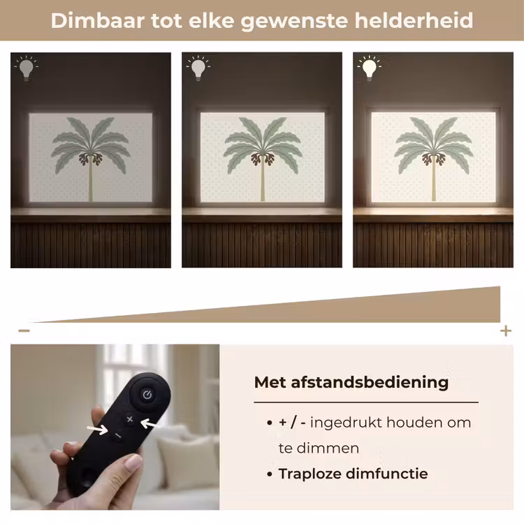 Boom - Bladeren - Groen - Decoratief - Beige Light Box met batterij (Wandlamp) middel -USP_dimbaarNL