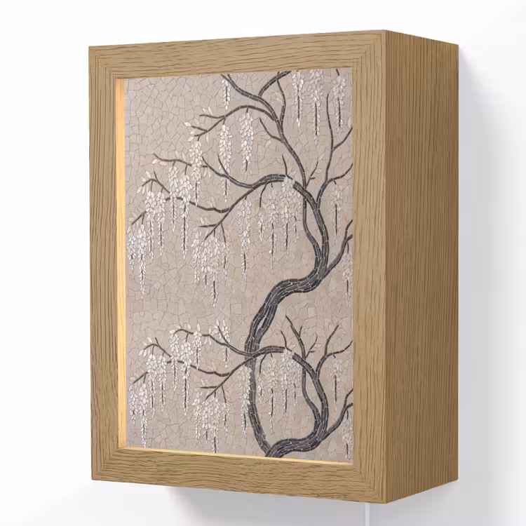 Boom - Bloemen - Mozaïek - Kunst - Wit Light Box met kabel (Wandlamp) klein -3d