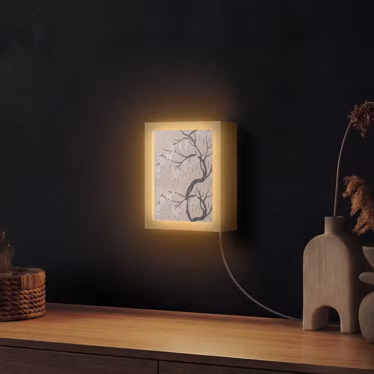 Boom - Bloemen - Mozaïek - Kunst - Wit Light Box met kabel (Wandlamp) klein -sfeer1