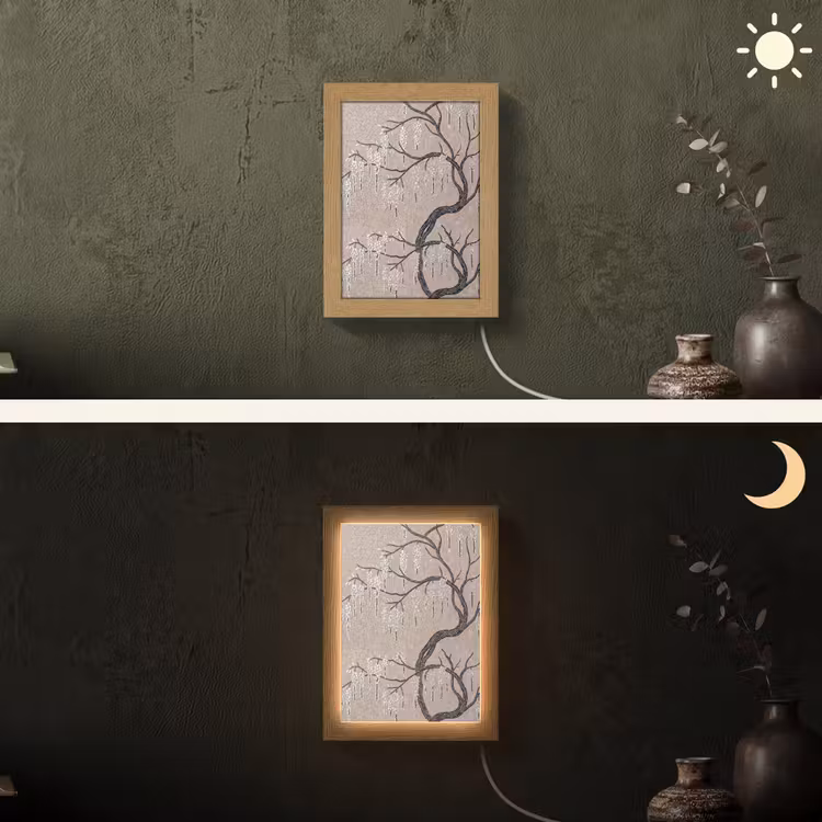 Boom - Bloemen - Mozaïek - Kunst - Wit Light Box met kabel (Wandlamp) klein -sfeer3
