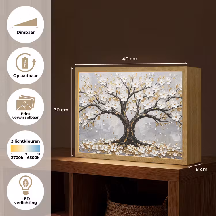 Boom - Bloemen - Natuur - Abstract - Wit Light Box met batterij (Wandlamp) middel -USP_websiteoverzichtNL