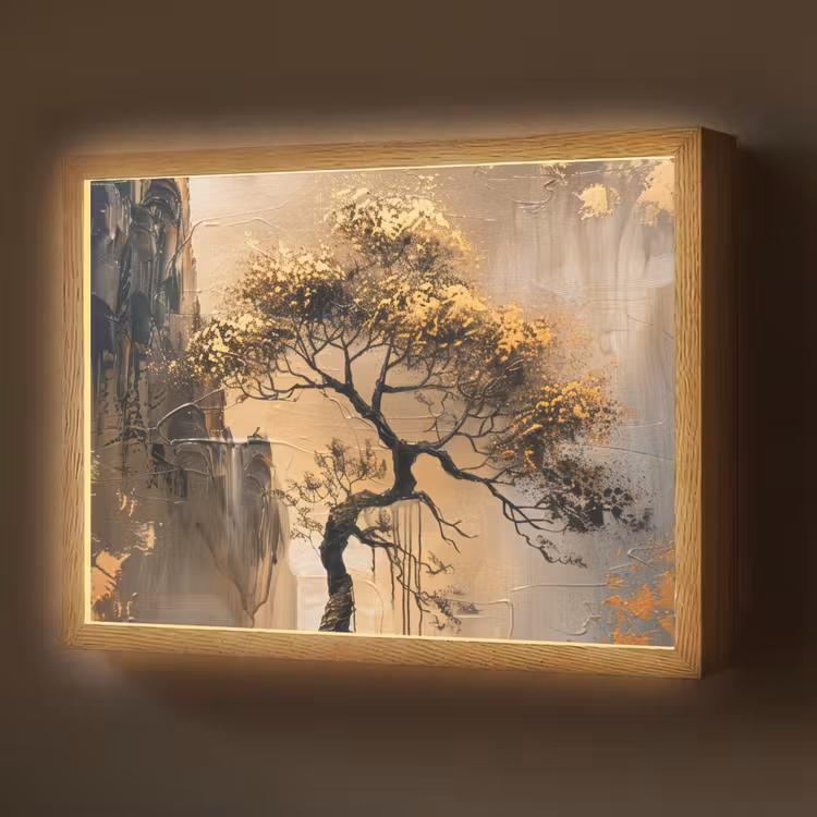 Boom - Goud - Landschap - Verf Light Box met batterij (Wandlamp) middel -z3d_website