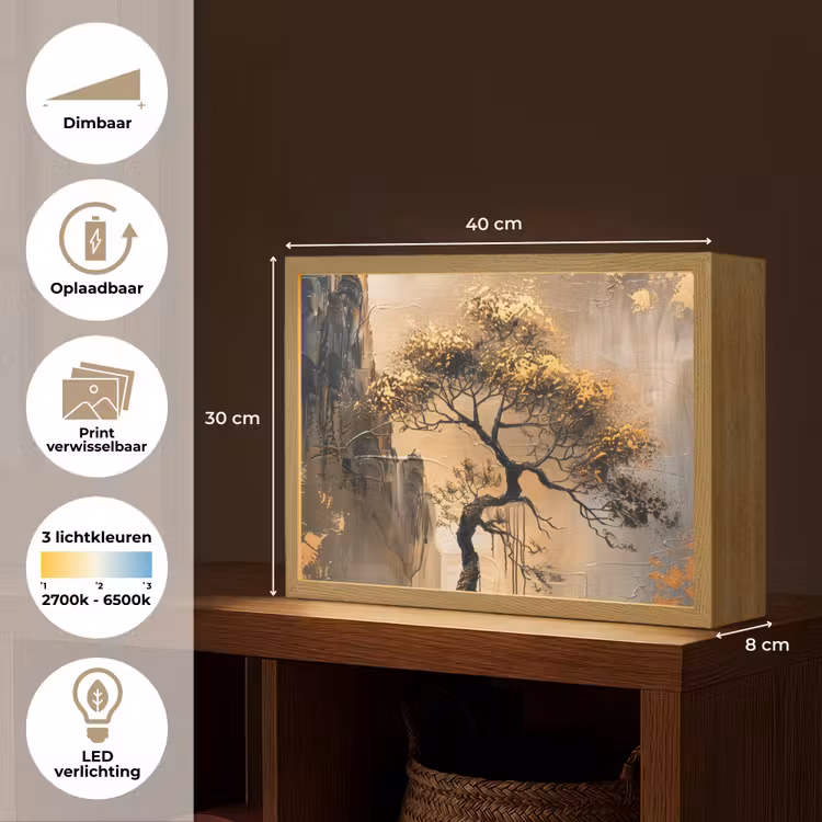 Boom - Goud - Landschap - Verf Light Box met batterij (Wandlamp) middel -USP_websiteoverzichtNL