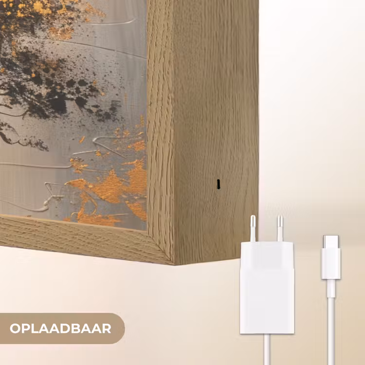 Boom - Goud - Landschap - Verf Light Box met batterij (Wandlamp) middel -USP_websiteoplaadbaarNL