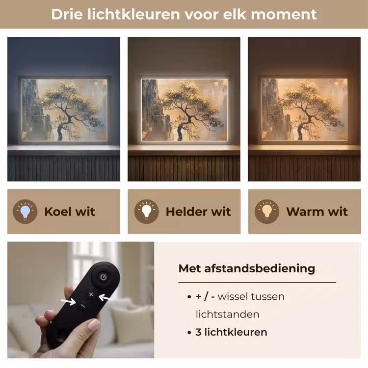 Boom - Goud - Landschap - Verf Light Box met batterij (Wandlamp) middel -USP_lichtkleurNL