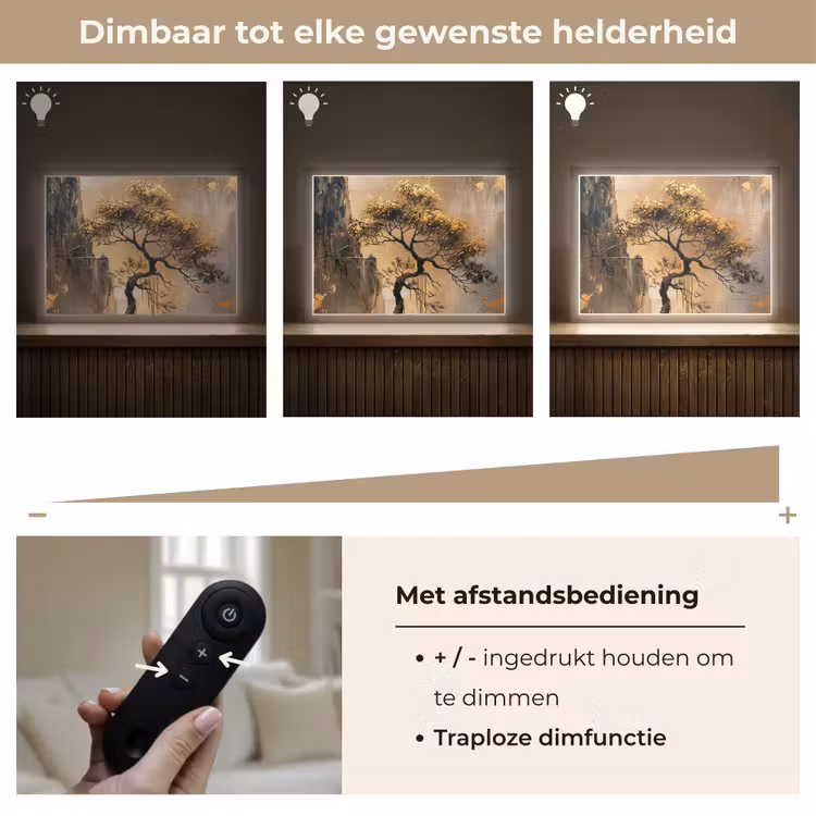 Boom - Goud - Landschap - Verf Light Box met batterij (Wandlamp) middel -USP_dimbaarNL