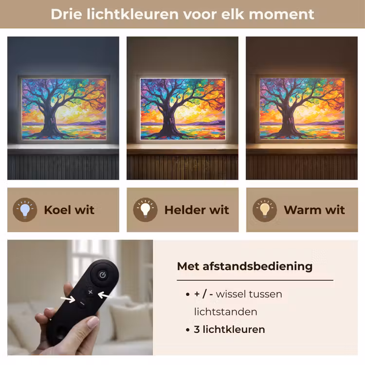 Boom - Landschap - Natuur - Abstract - Kleurrijk Light Box met batterij (Wandlamp) middel -USP_lichtkleurNL