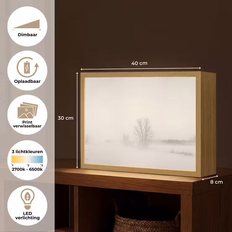 Boom - Mist - Sneeuw - Winter - Minimalistisch Light Box met batterij (Wandlamp) middel -USP_websiteoverzichtNL