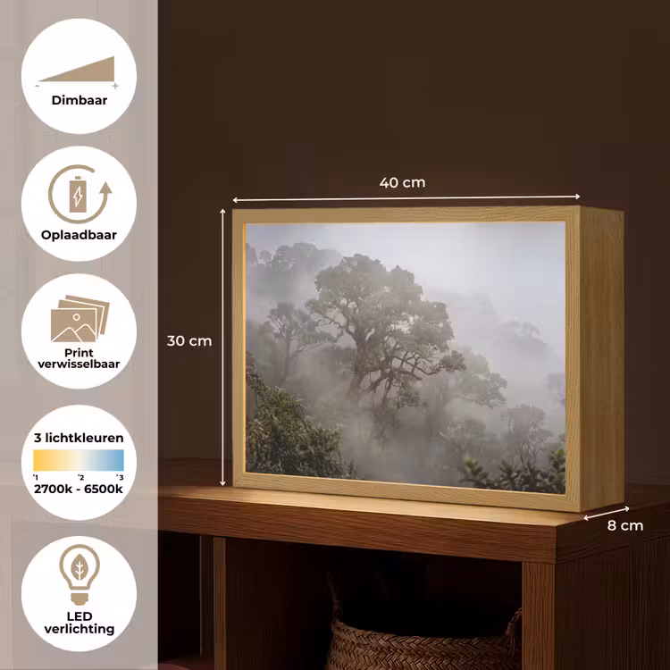 Boom - Mistig - Bos - Groen - Natuur Light Box met batterij (Wandlamp) middel -USP_websiteoverzichtNL