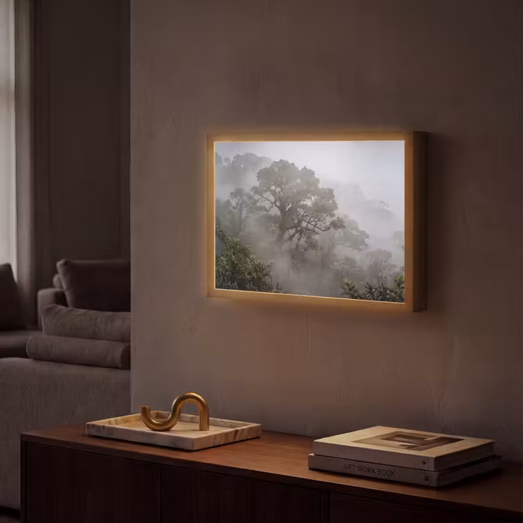 Boom - Mistig - Bos - Groen - Natuur Light Box met batterij (Wandlamp) middel -sfeer1
