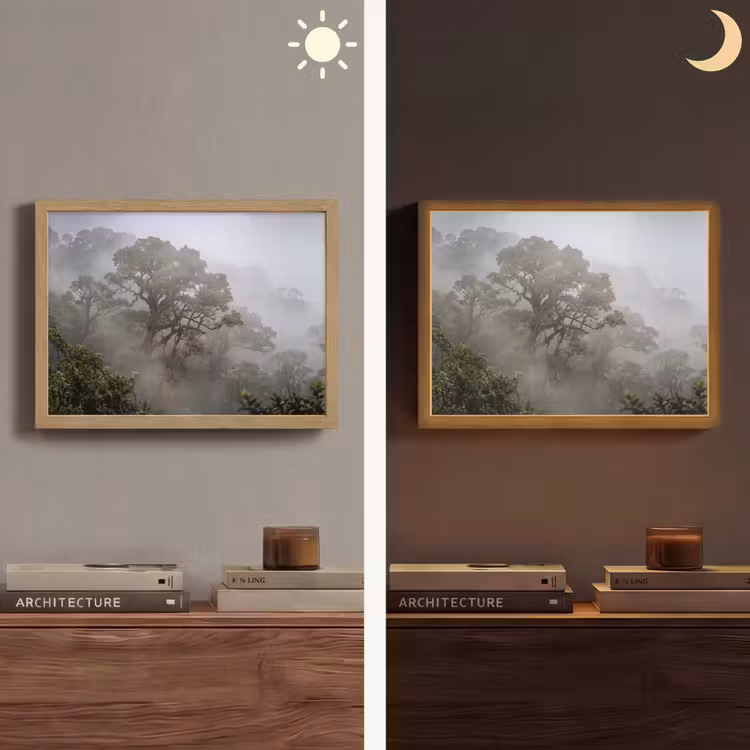Boom - Mistig - Bos - Groen - Natuur Light Box met batterij (Wandlamp) middel -sfeer3