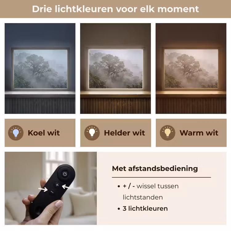 Boom - Mistig - Bos - Groen - Natuur Light Box met batterij (Wandlamp) middel -USP_lichtkleurNL