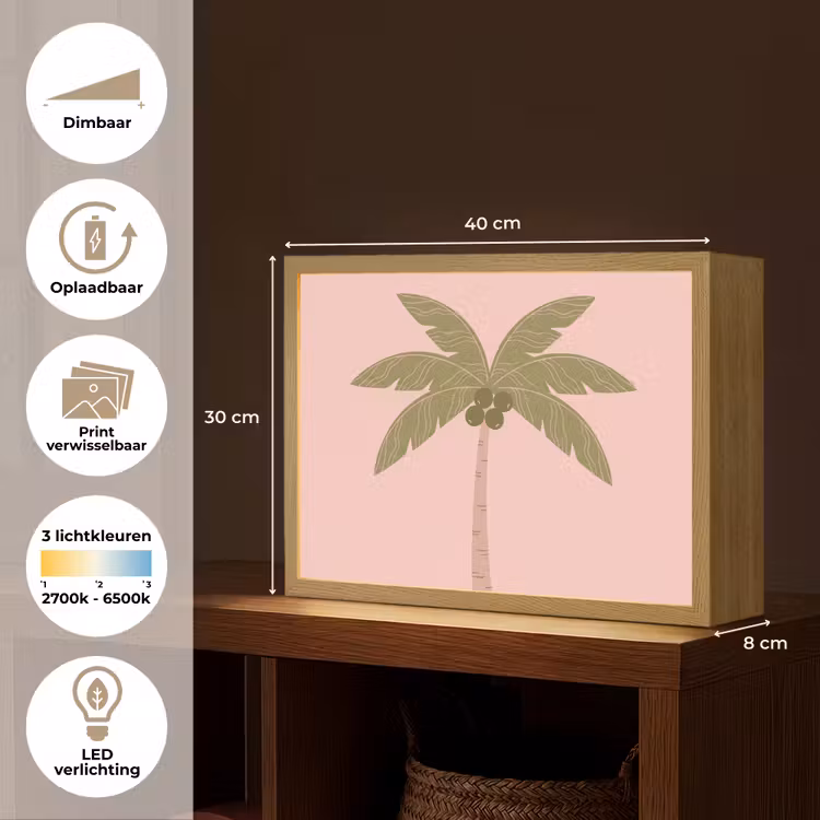 Boom - Palm - Natuur - Illustratie - Roze Light Box met batterij (Wandlamp) middel -USP_websiteoverzichtNL