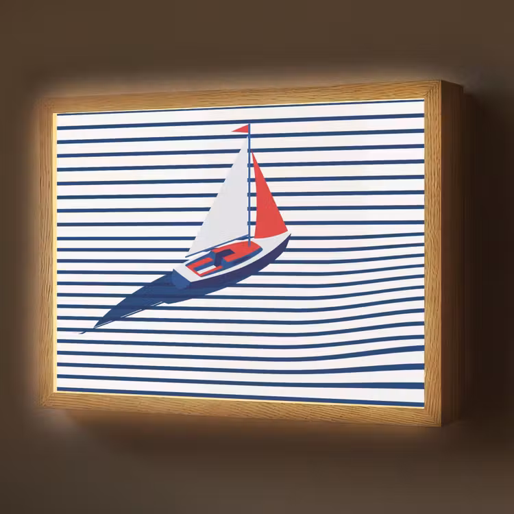 Boot - Water - Abstract - Blauw Light Box met batterij (Wandlamp) middel -z3d_website