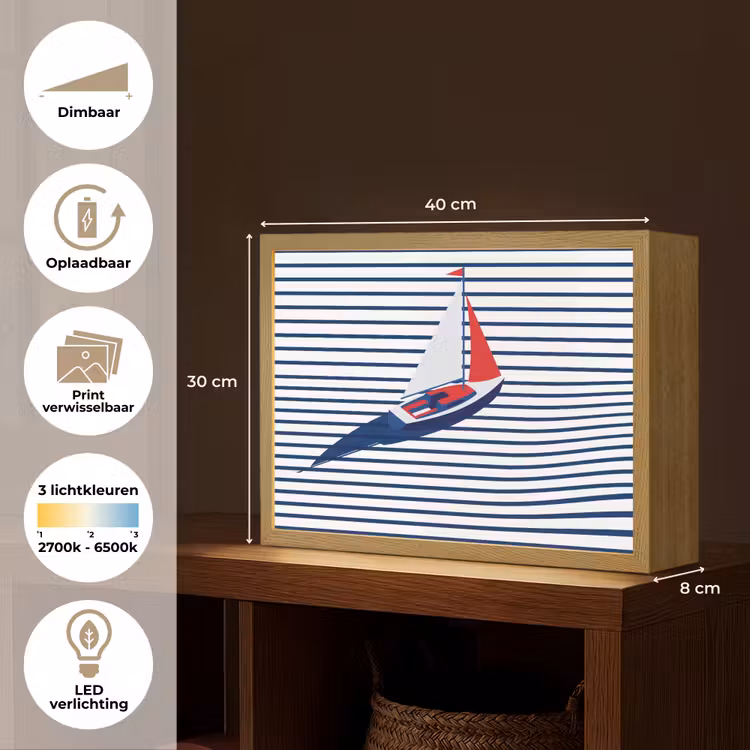 Boot - Water - Abstract - Blauw Light Box met batterij (Wandlamp) middel -USP_websiteoverzichtNL