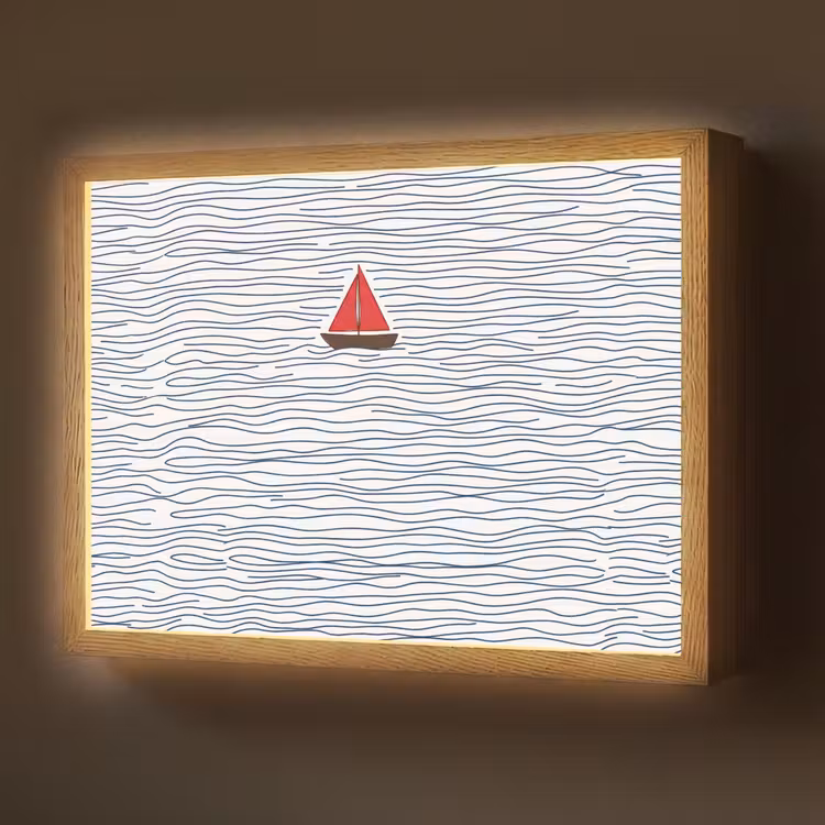 Boot - Water - Rood - Illustratie - Minimalistisch Light Box met batterij (Wandlamp) middel -z3d_website