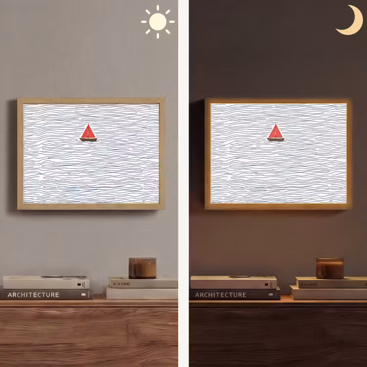 Boot - Water - Rood - Illustratie - Minimalistisch Light Box met batterij (Wandlamp) middel -sfeer3