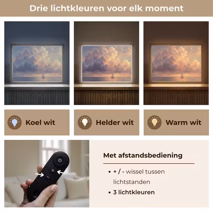 Boot - Zonsondergang - Zee - Natuur - Goud Light Box met batterij (Wandlamp) middel -USP_lichtkleurNL
