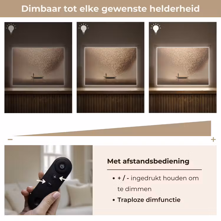 Bootje - Blaadjes - Goud - Water Light Box met batterij (Wandlamp) middel -USP_dimbaarNL