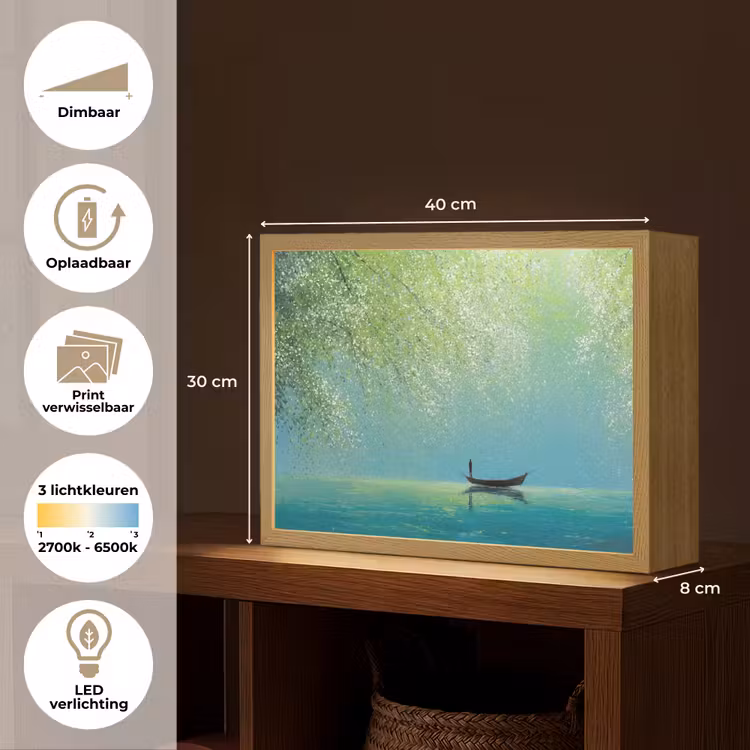 Bootje - Water - Bladeren - Bloesems Light Box met batterij (Wandlamp) middel -USP_websiteoverzichtNL