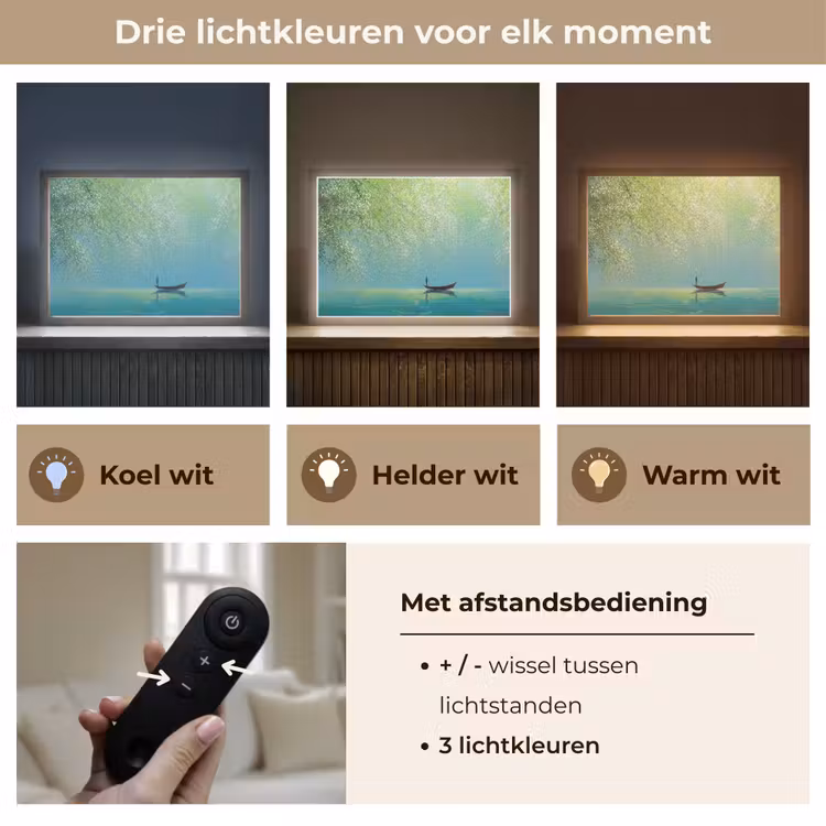 Bootje - Water - Bladeren - Bloesems Light Box met batterij (Wandlamp) middel -USP_lichtkleurNL