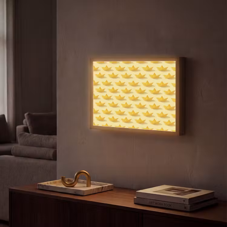 Bootjes - Origami - Creatief - Geel Light Box met batterij (Wandlamp) middel 907 -sfeer1
