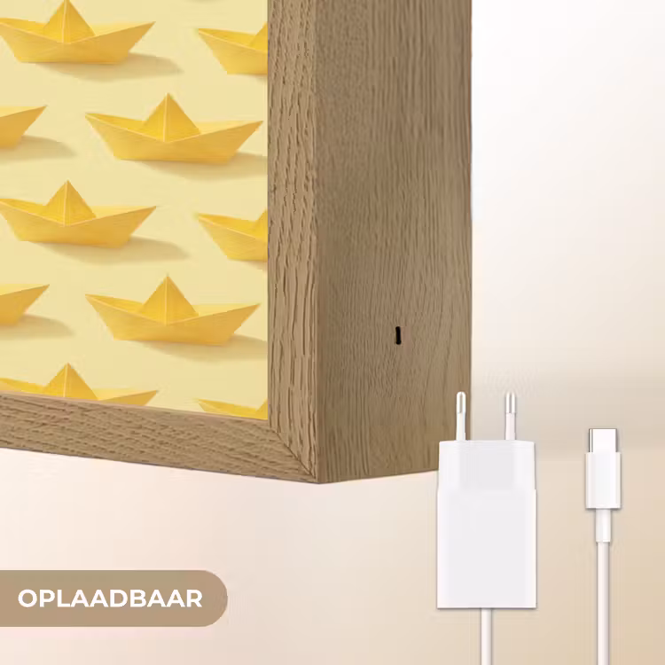 Bootjes - Origami - Creatief - Geel Light Box met batterij (Wandlamp) middel 907 -USP_websiteoplaadbaarNL