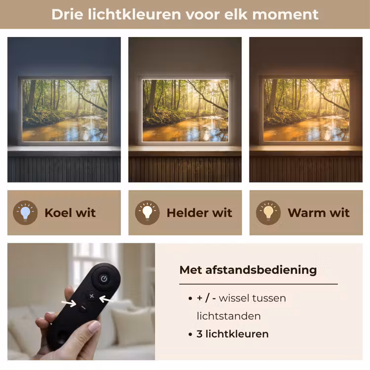 Bos - Beek - Zonlicht - Natuur - Groen Light Box met batterij (Wandlamp) middel -USP_lichtkleurNL