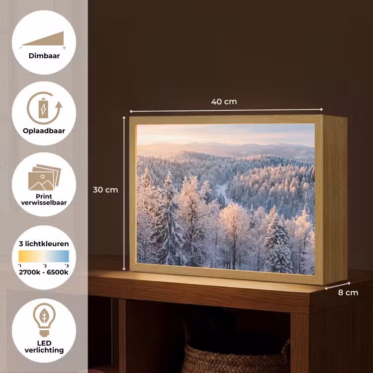 Bos - Bergen - Goud - Winter - Warm Light Box met batterij (Wandlamp) middel -USP_websiteoverzichtNL