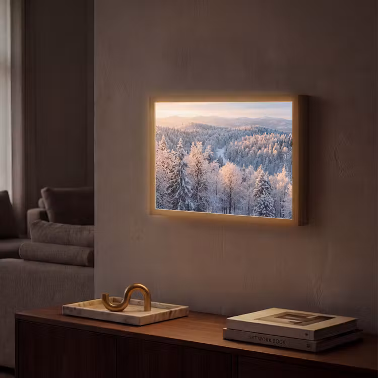 Bos - Bergen - Goud - Winter - Warm Light Box met batterij (Wandlamp) middel -sfeer1
