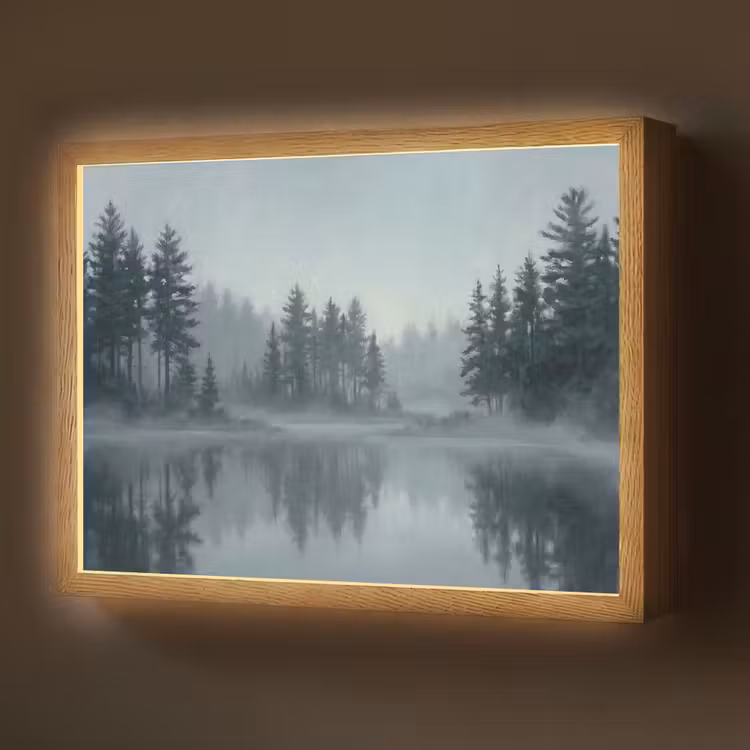 Bos - Meer - Mist - Natuur - Grijs Light Box met batterij (Wandlamp) middel -z3d_website