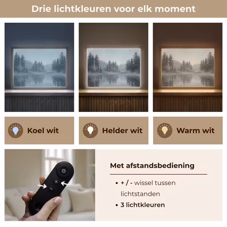 Bos - Meer - Mist - Natuur - Grijs Light Box met batterij (Wandlamp) middel -USP_lichtkleurNL