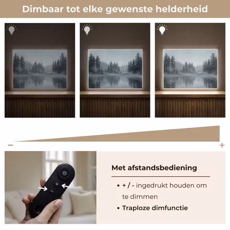 Bos - Meer - Mist - Natuur - Grijs Light Box met batterij (Wandlamp) middel -USP_dimbaarNL