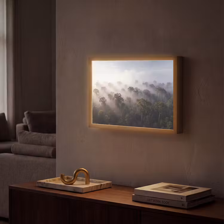Bos - Mist - Natuur - Groen Light Box met batterij (Wandlamp) middel -sfeer1