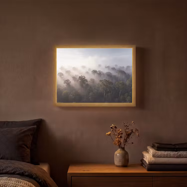 Bos - Mist - Natuur - Groen Light Box met batterij (Wandlamp) middel -sfeer4