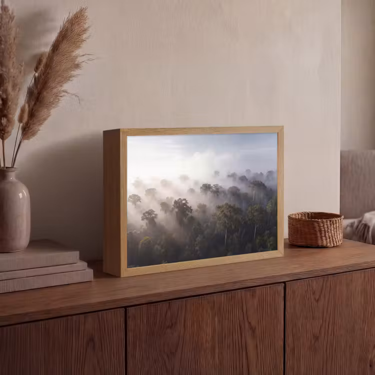 Bos - Mist - Natuur - Groen Light Box met batterij (Wandlamp) middel -sfeer2