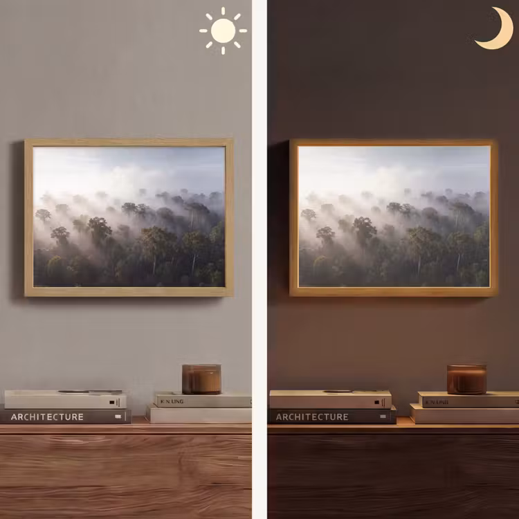 Bos - Mist - Natuur - Groen Light Box met batterij (Wandlamp) middel -sfeer3