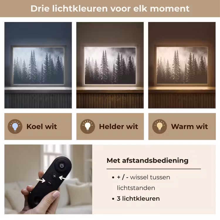 Bos - Mist - Winter - Monochroom - Natuur Light Box met batterij (Wandlamp) middel -USP_lichtkleurNL