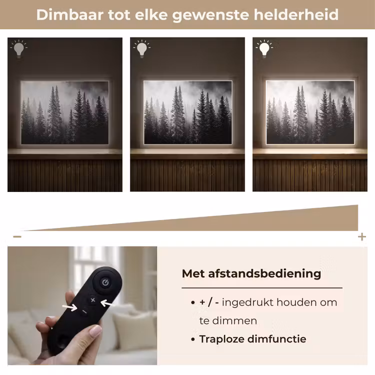 Bos - Mist - Winter - Monochroom - Natuur Light Box met batterij (Wandlamp) middel -USP_dimbaarNL