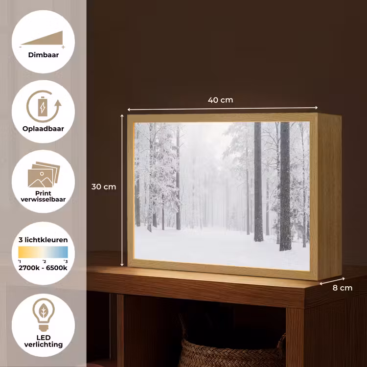Bos - Sneeuw - Pad - Winter - Stilte Light Box met batterij (Wandlamp) middel -USP_websiteoverzichtNL