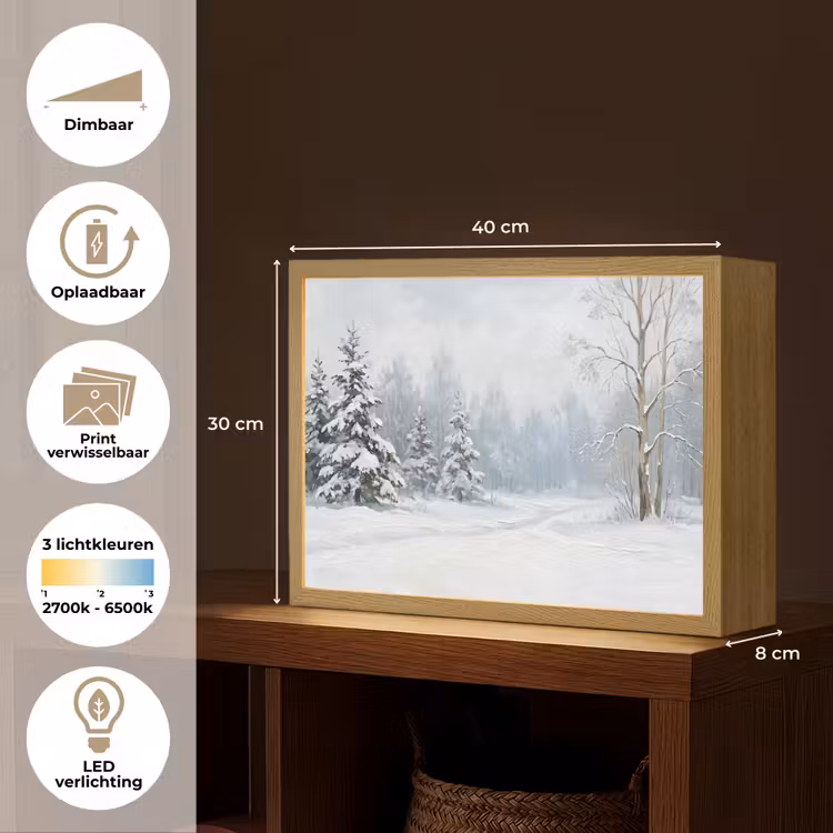 Bospad - Dennen - Sneeuw - Winter - Rustgevend Light Box met batterij (Wandlamp) middel -USP_websiteoverzichtNL