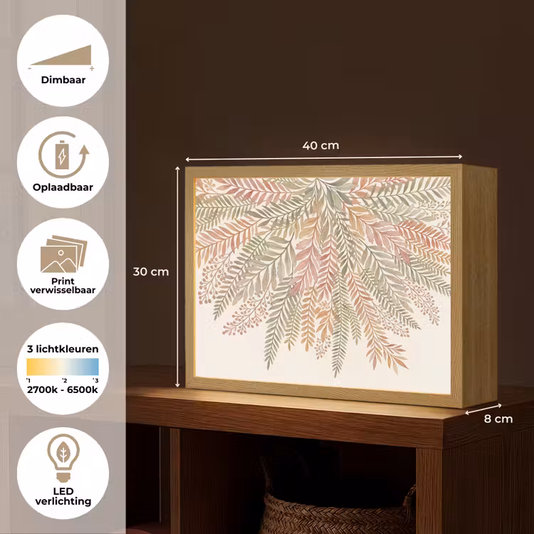 Botanisch - Aquarel - Kleurrijk Light Box met batterij (Wandlamp) middel -USP_websiteoverzichtNL